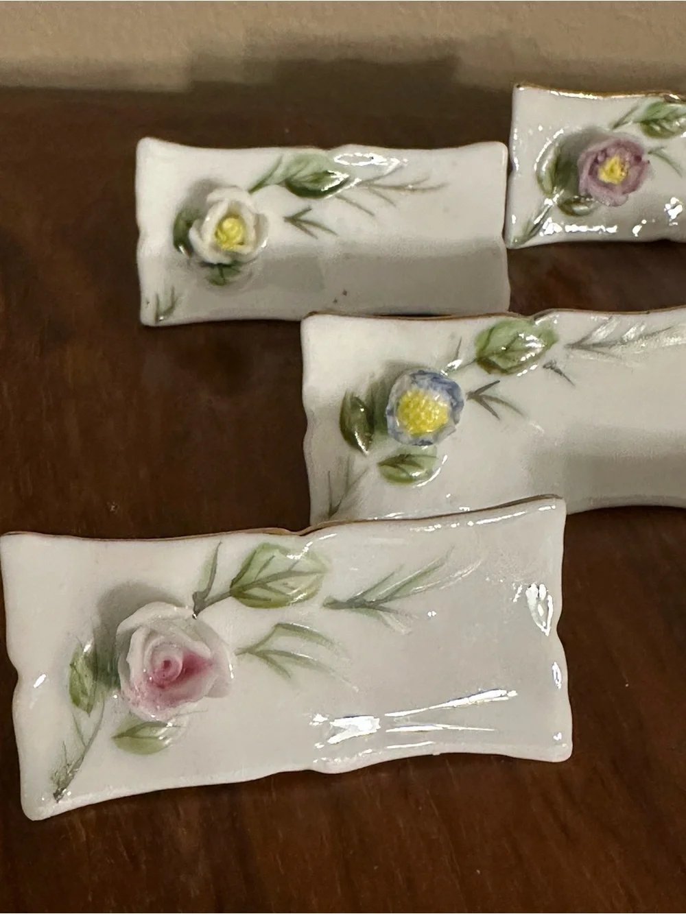 Vintage Porcelain Floral Place Card Holders Set of 8 Roses Wedding Table Decor